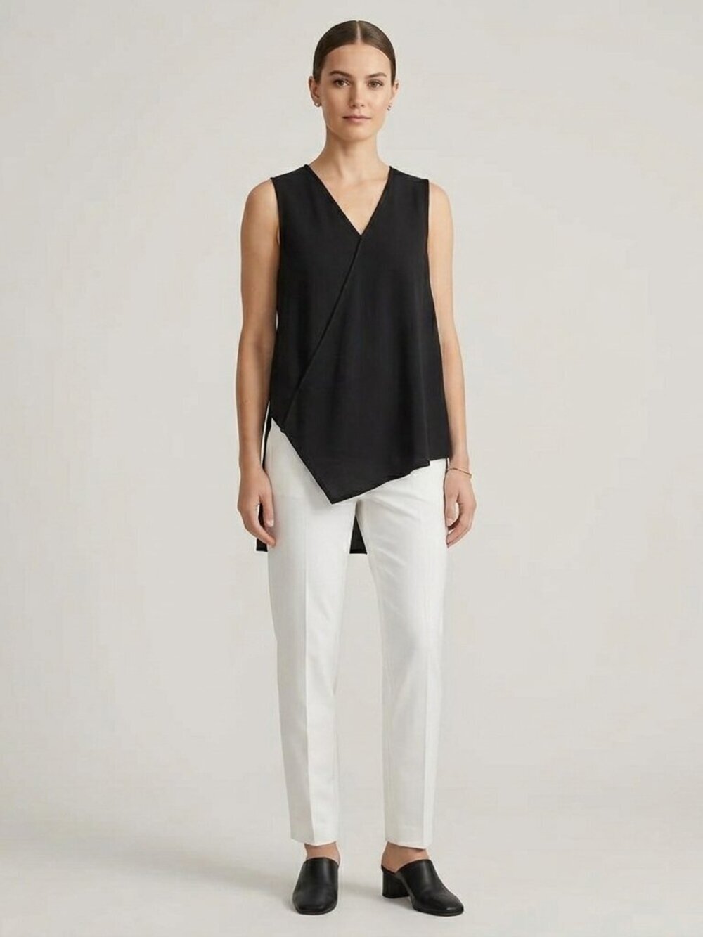 Asymmetrical Hem V Neck Black Tunic
